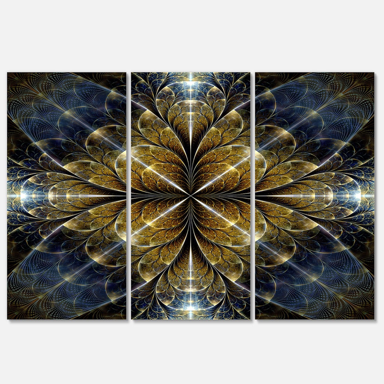 Designart - Digital Gold Fractal Flower Pattern - Abstract Wall Art Canvas